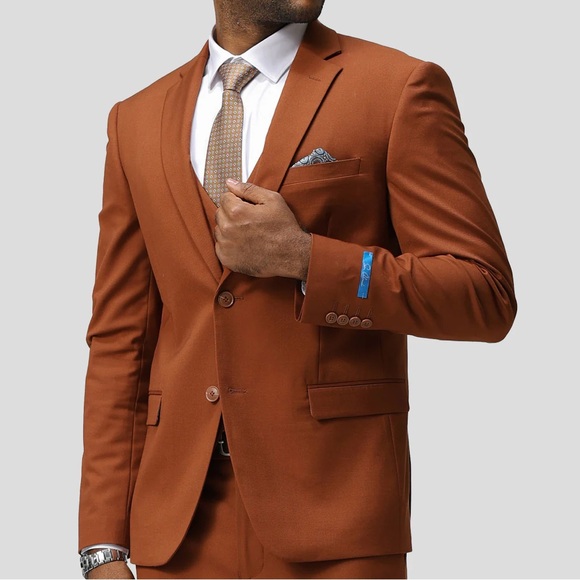 Sean Alexander 2 Piece Suit Brown Mens Skinny Fit Stretch Casual Formal Suit - Picture 1 of 16